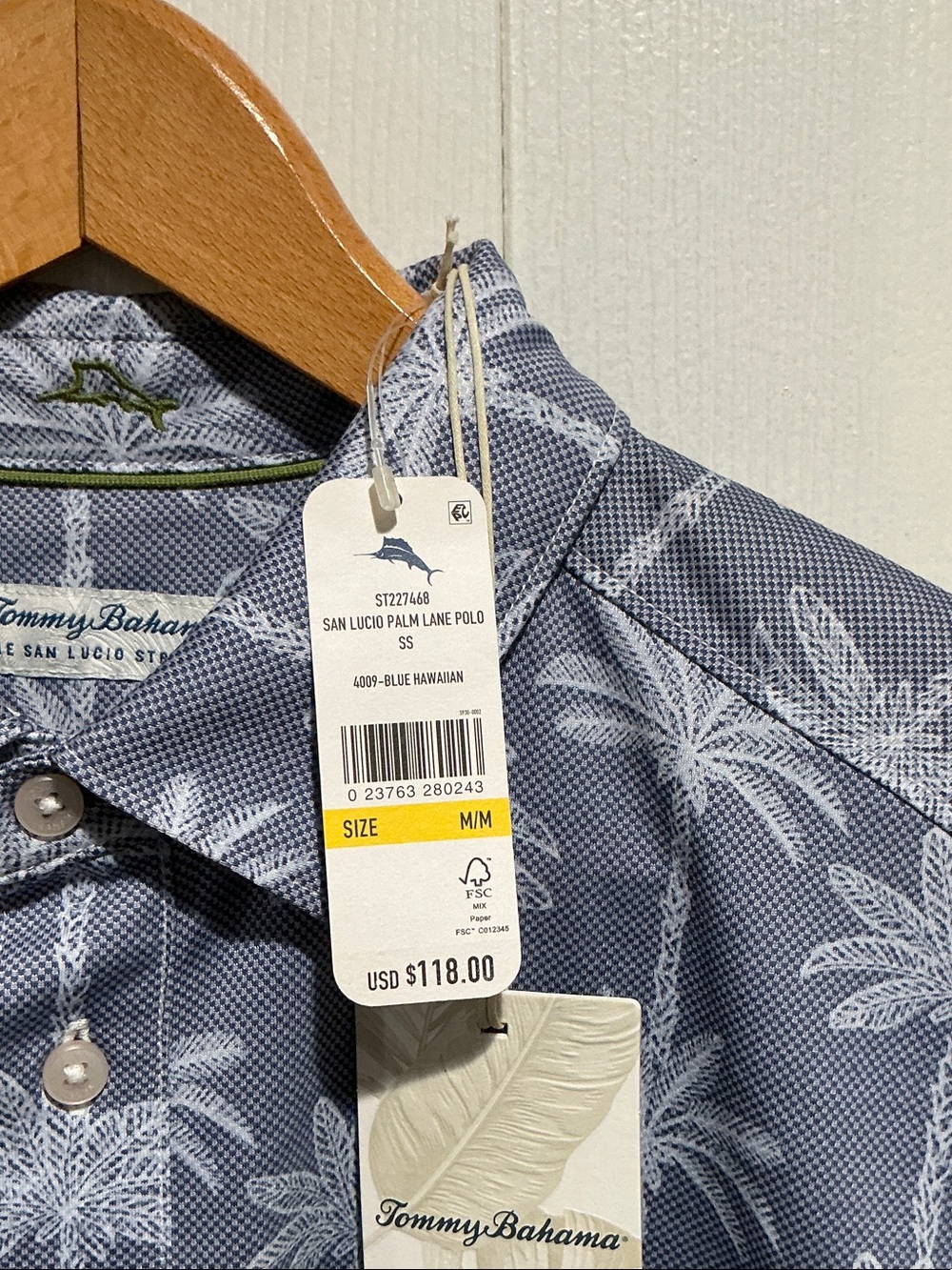 Tommy Bahama Blue Palm-Print Short Sleeve Polo - Picture 2 of 4